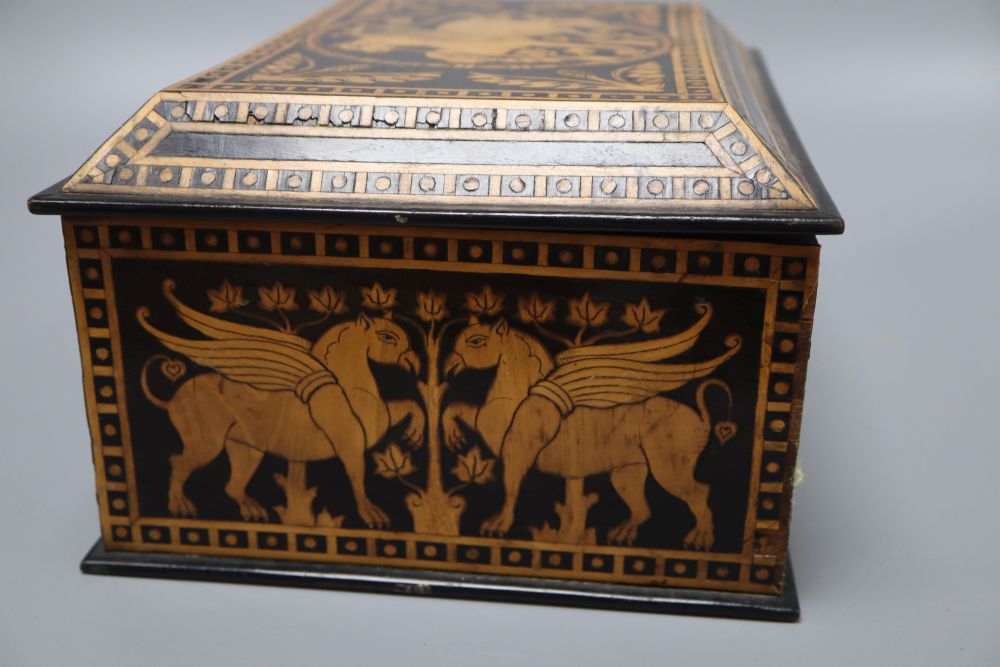 A French neo-classical style inlaid box, depicting Pegasus, length 28cm